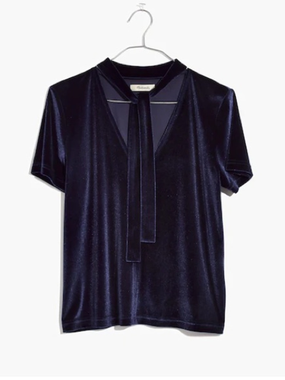 Madewell Velvet Tie-Neck Top in Nightfall Blue Size XL